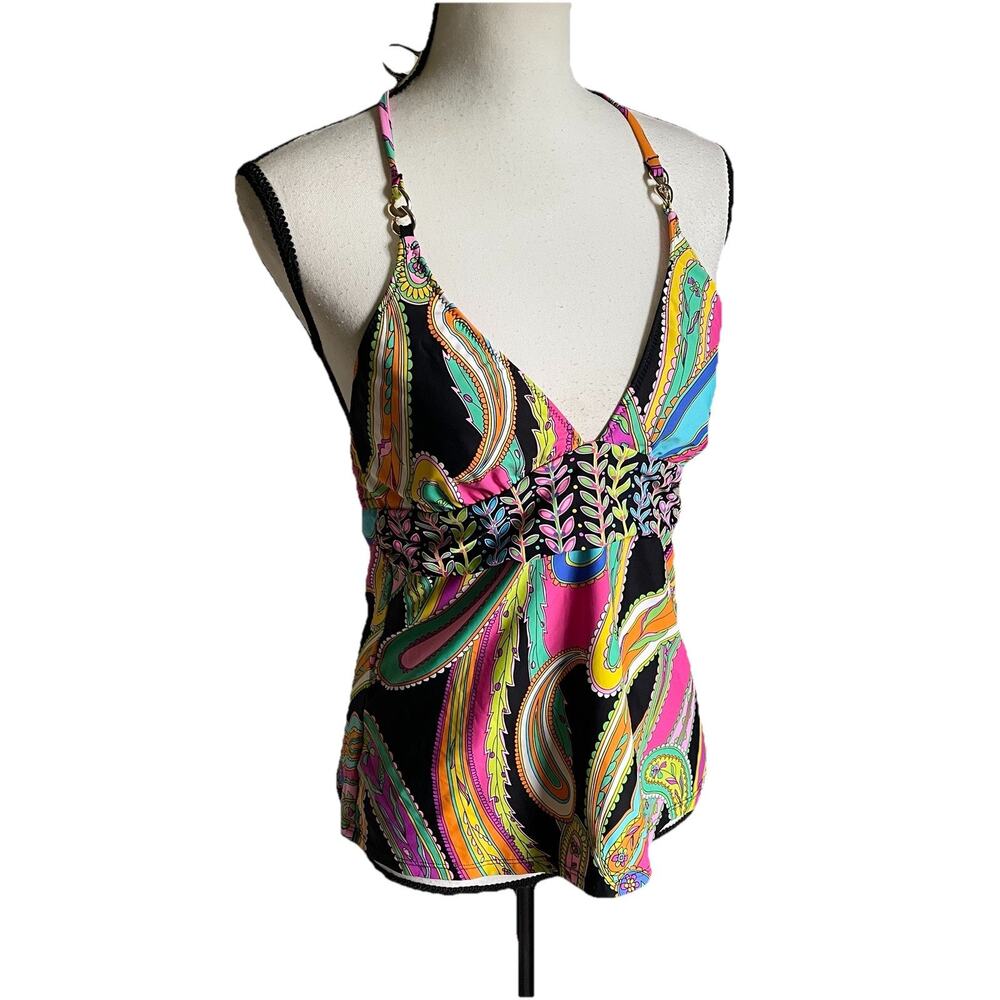 Trina Turk Tankini Sea Garden Paisley Black Multi String Bikini Bottom Sz 12 EUC - Picture 10 of 11